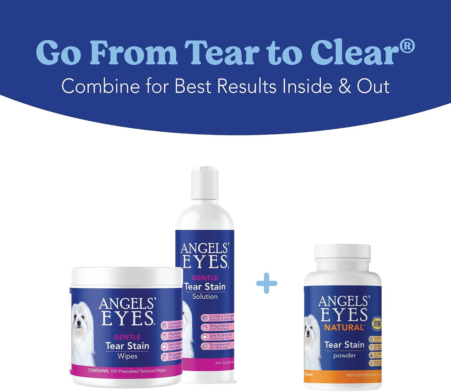 Angels' Eyes limited ingredient tear stain prevention powder with cranberry and marshmallow root.