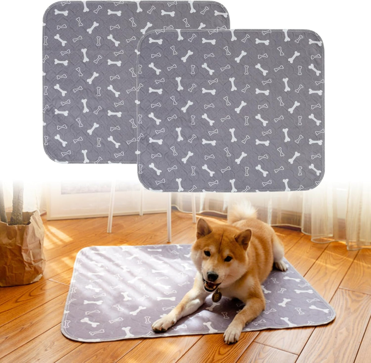 Neinkie 2 Pack Washable Puppy Pads front view with bone pattern