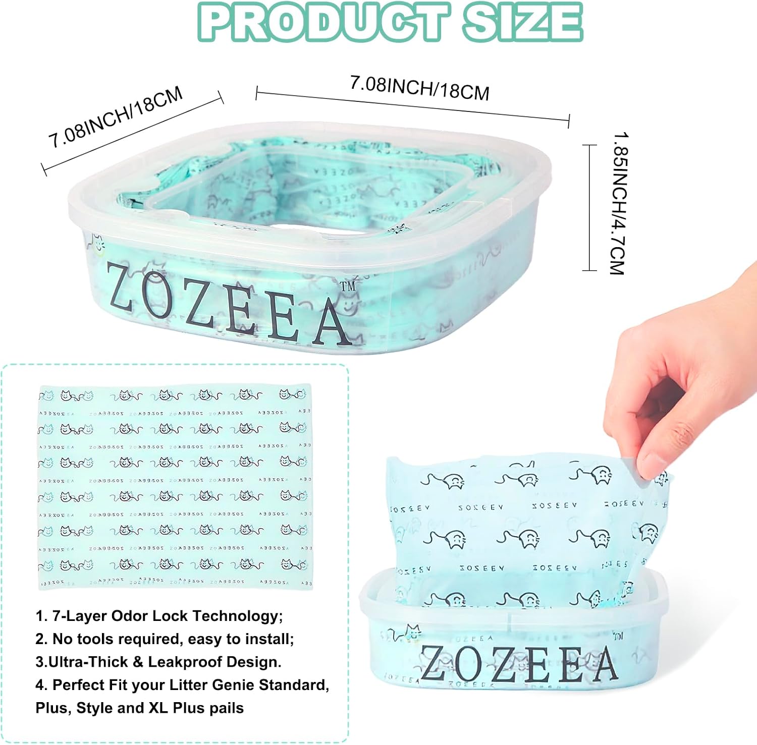 Zozeea four pack cat litter disposal refills packaging details