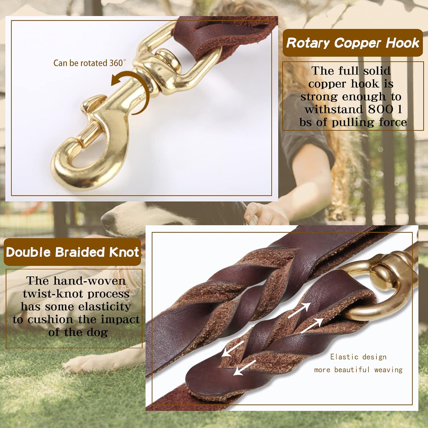 Comfortable hand braided leather dog leash handle