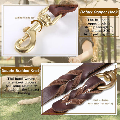 Comfortable hand braided leather dog leash handle
