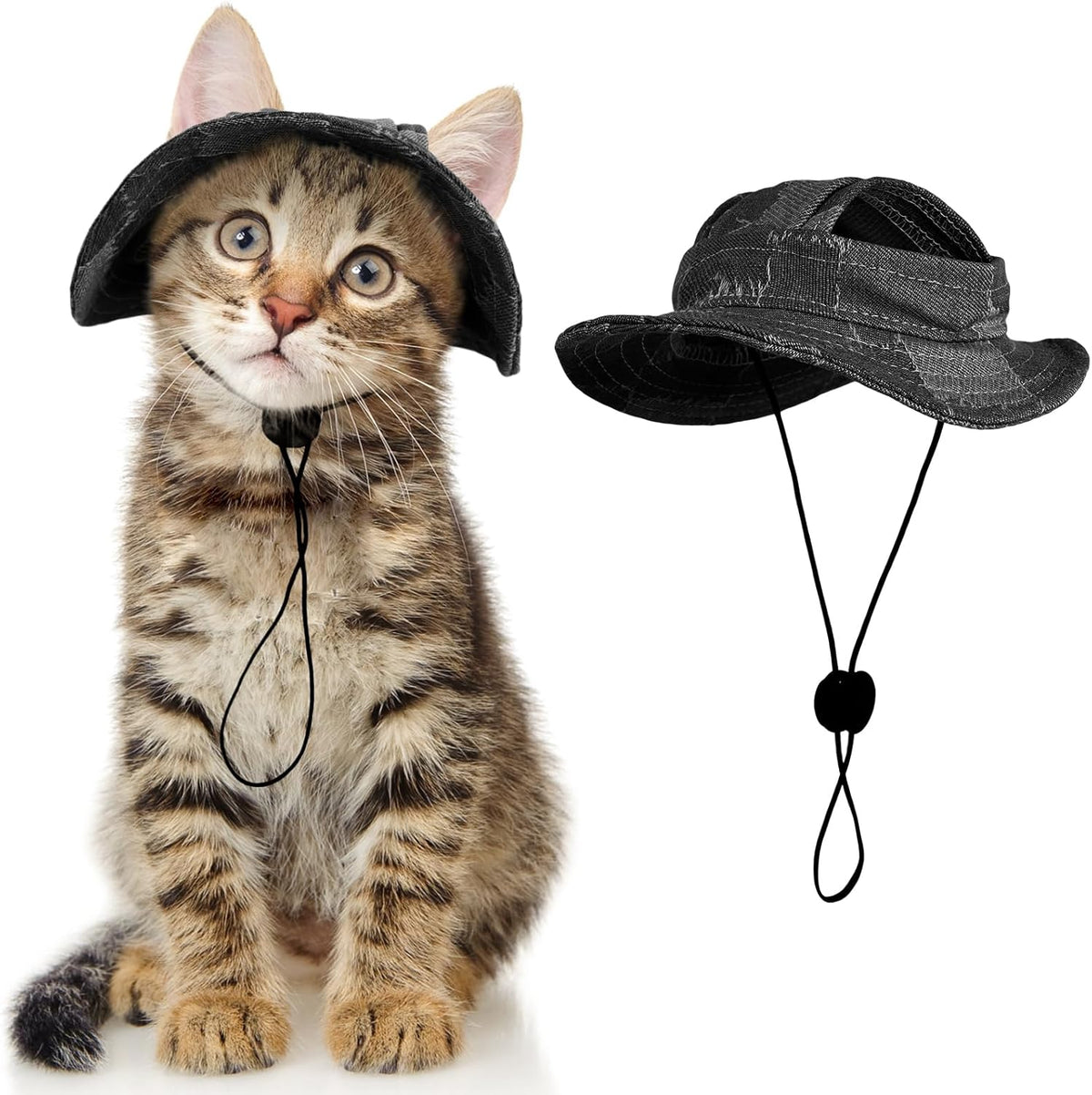 DENTRUN Cat Bucket Hat with Ear Hole, Cotton Birthday Bonnet for Small Pets | Breathable cotton, Adjustable Secures fit, For birthday Party, For small cats, daily cute photos - Image 14