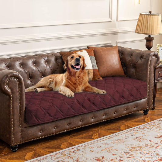 Ameritex waterproof dog bed cover spread over a living room sofa front view