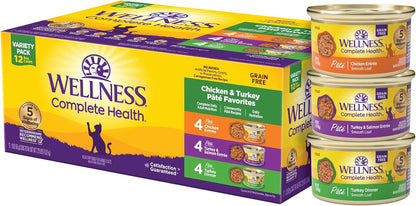 Wellness Complete Health Pate Variety Pack Adult Canned Wet Cat Food, Natural, Protein Rich, Grain Free, Chicken and Turkey Favorites, 3 oz, Pack of 24 Cans - Image 13