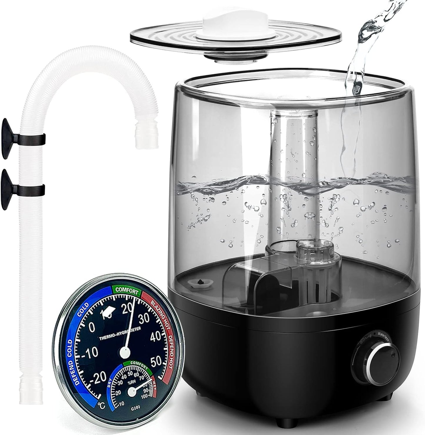 Side view of the transparent 4 Liter reservoir of the AUAAQ reptile humidifier.