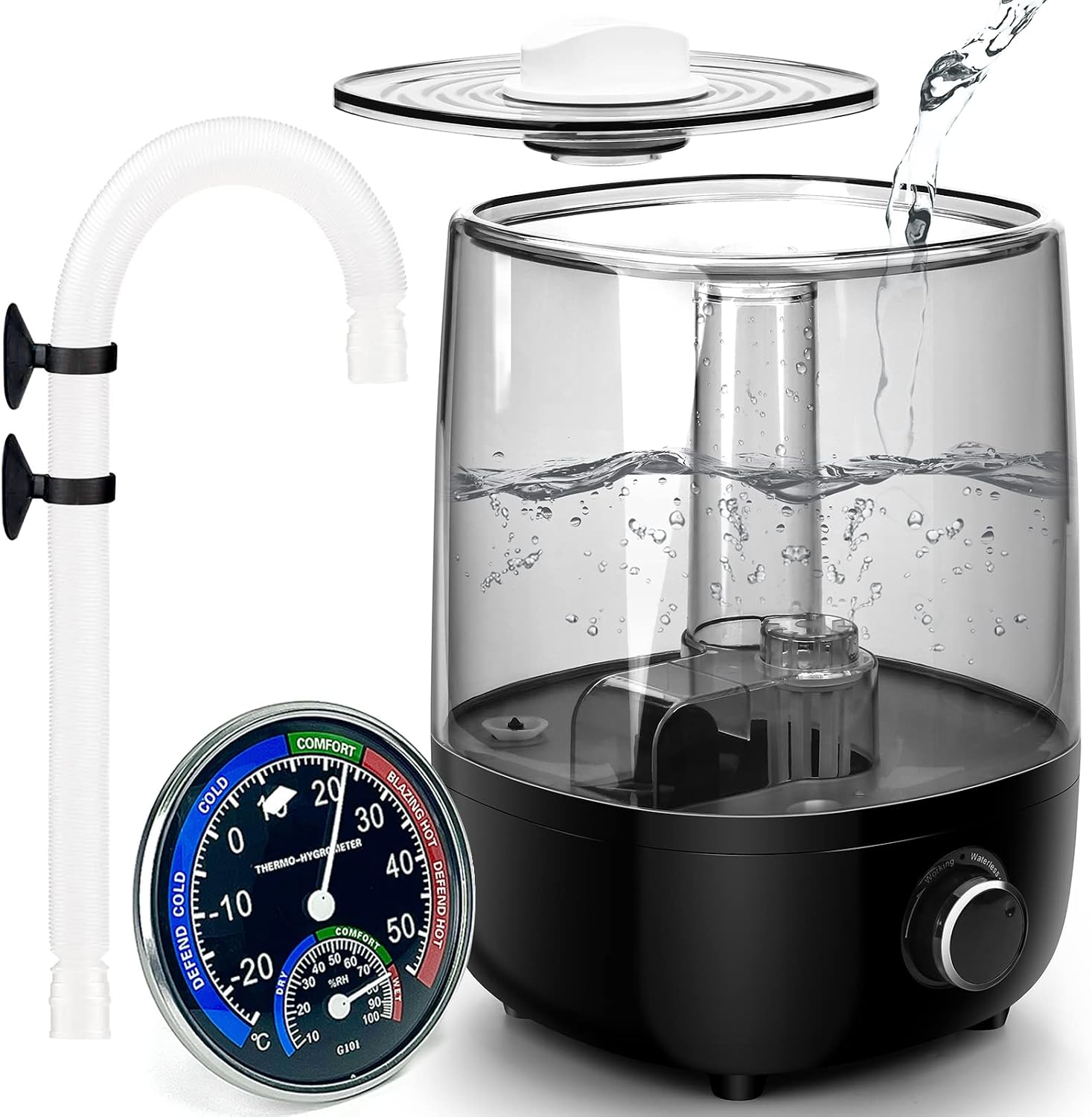Side view of the transparent 4 Liter reservoir of the AUAAQ reptile humidifier.