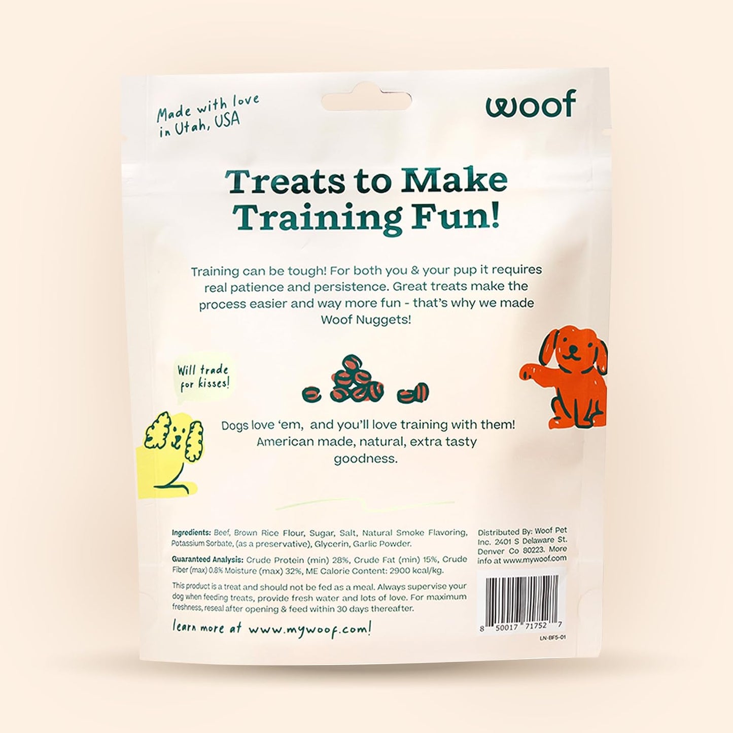 Woof Love Nuggets bite-sized jerky treats for dogs