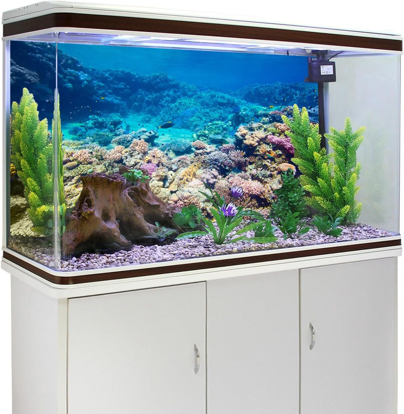 Durable polyester anti glare aquarium fabric poster showing underwater coral reef world.