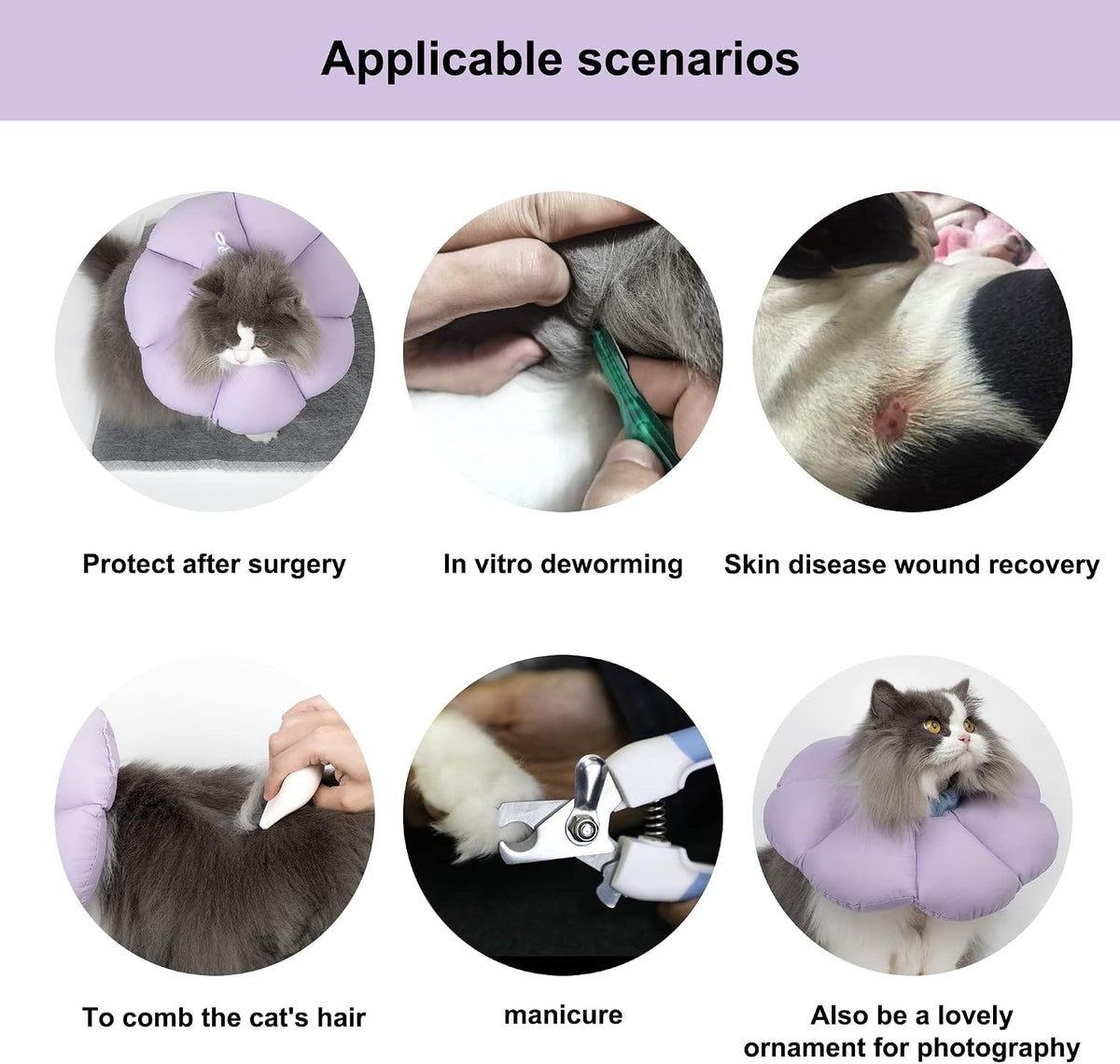 Purple flower shaped soft protective pet cone for feline grooming and sterilization