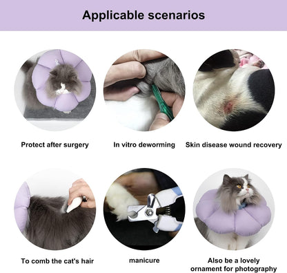 Purple flower shaped soft protective pet cone for feline grooming and sterilization