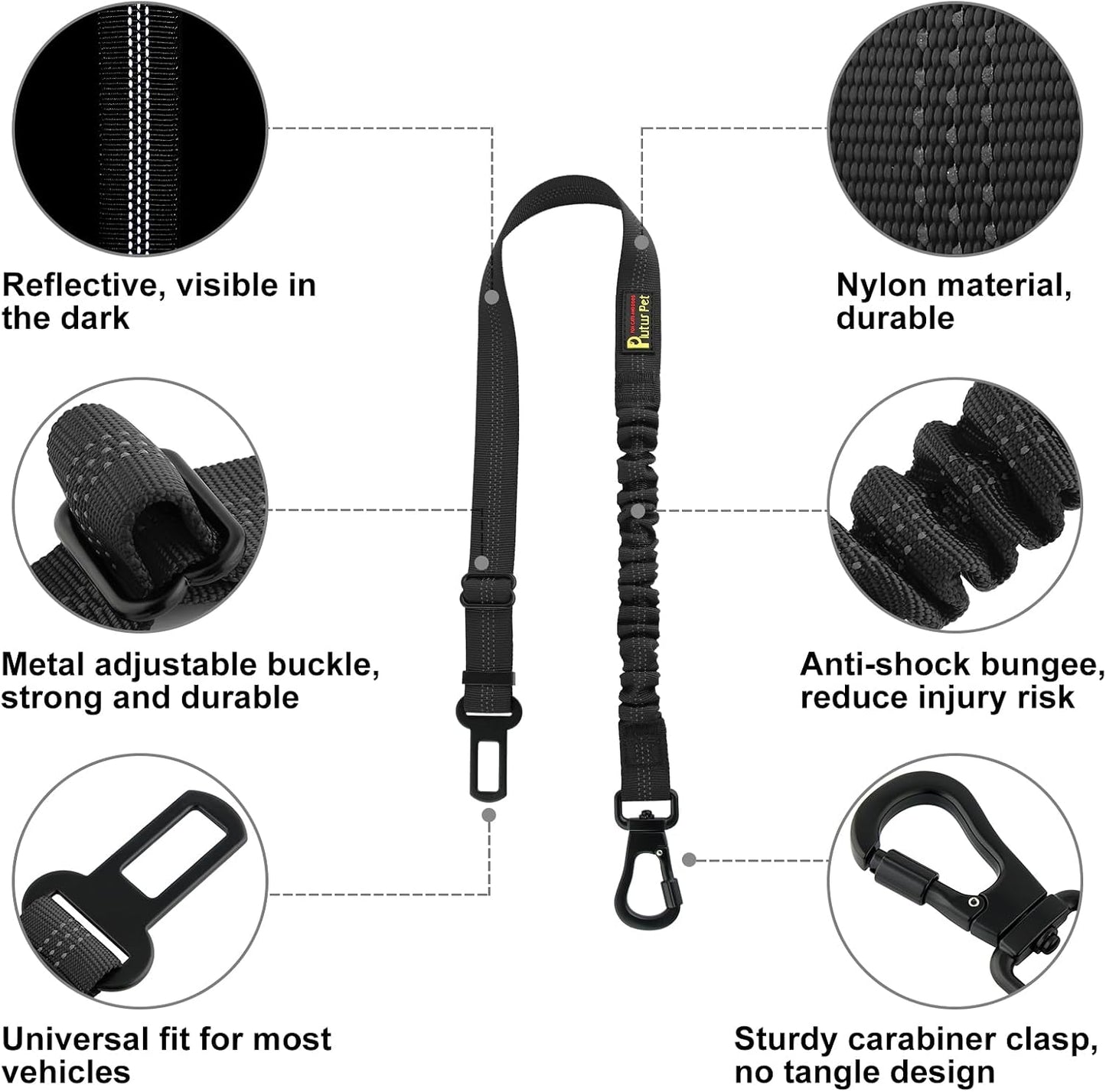 Black adjustable dog car safety harness attachment