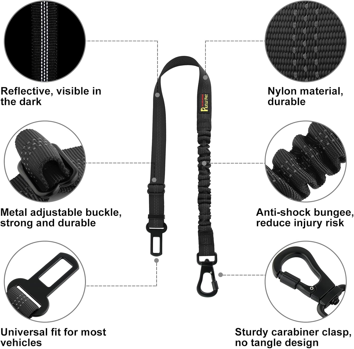 Black adjustable dog car safety harness attachment