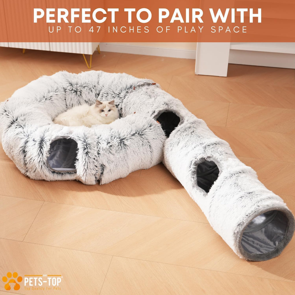 One PETS-TOP pet tunnel wooden fasteners being linked to expand the interactive play course.