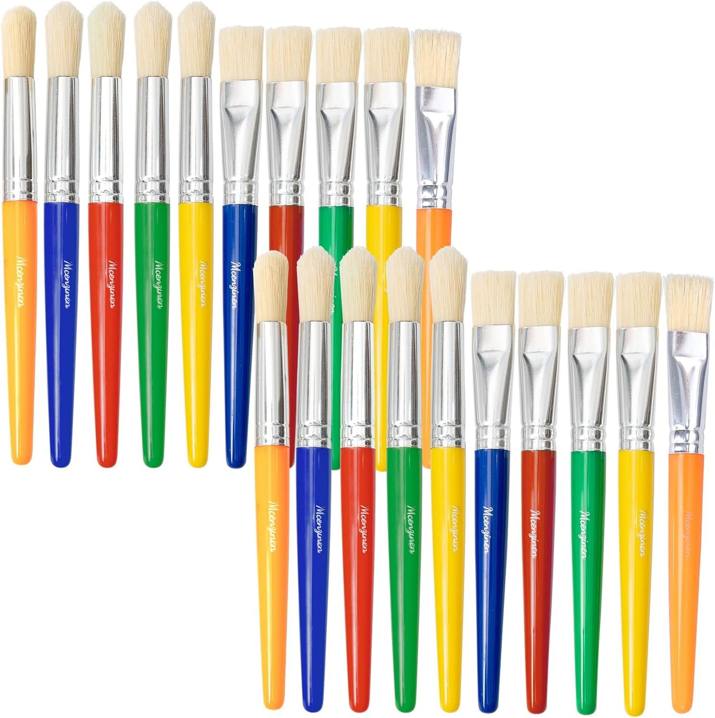 Mcenzinen large paint brushes set for kids front view showcasing twenty colorful round and flat art supplies