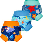 Big Elephant baby swim diapers front view showing ocean print
