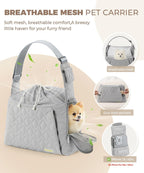 Pet inside JourCraf sling demonstrating the breathable mesh windows