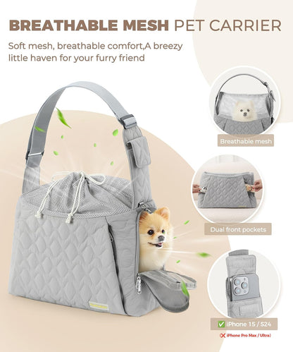 Pet inside JourCraf sling demonstrating the breathable mesh windows