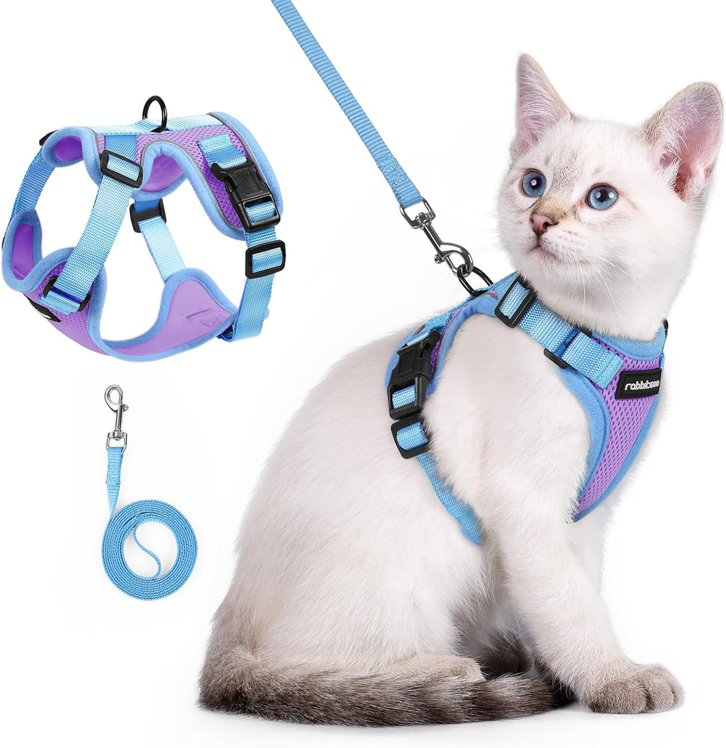 rabbitgoo Cat Harness and Leash Set, Escape Proof Soft Adjustable Vest Harnesses for Outdoor Walking, Easy Control Breathable Kitten Jacket with Reflective Strips, Pink & Purple, X-Small - Image 10