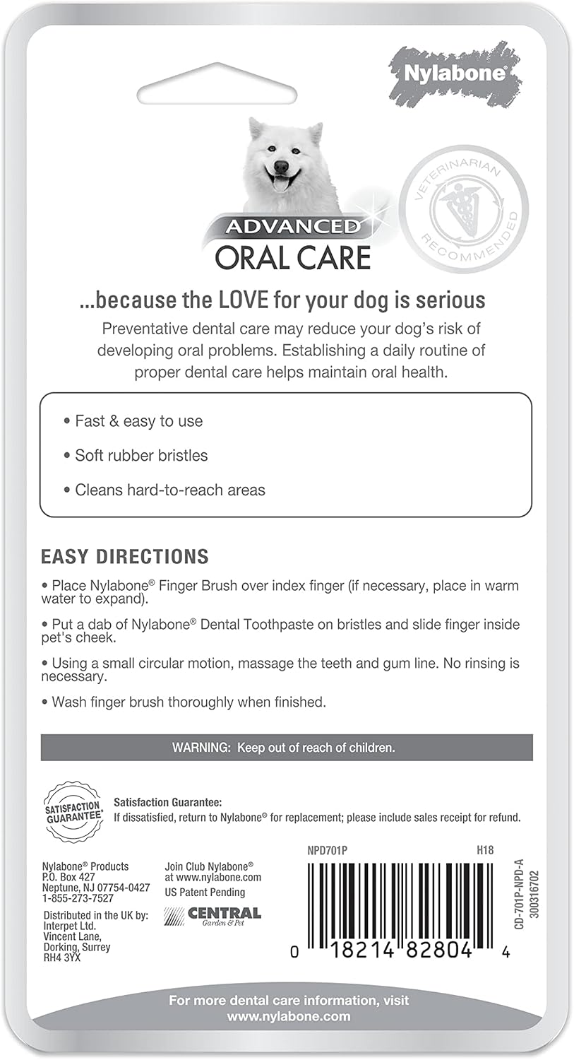 Nylabone Advanced Oral Care Dog Finger Brush back of package details