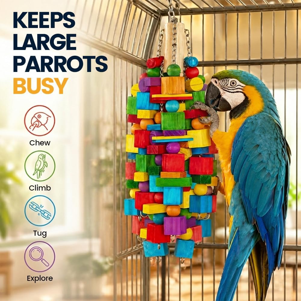 Zephyriel extra large parrot chew toy close up of natural wood blocks