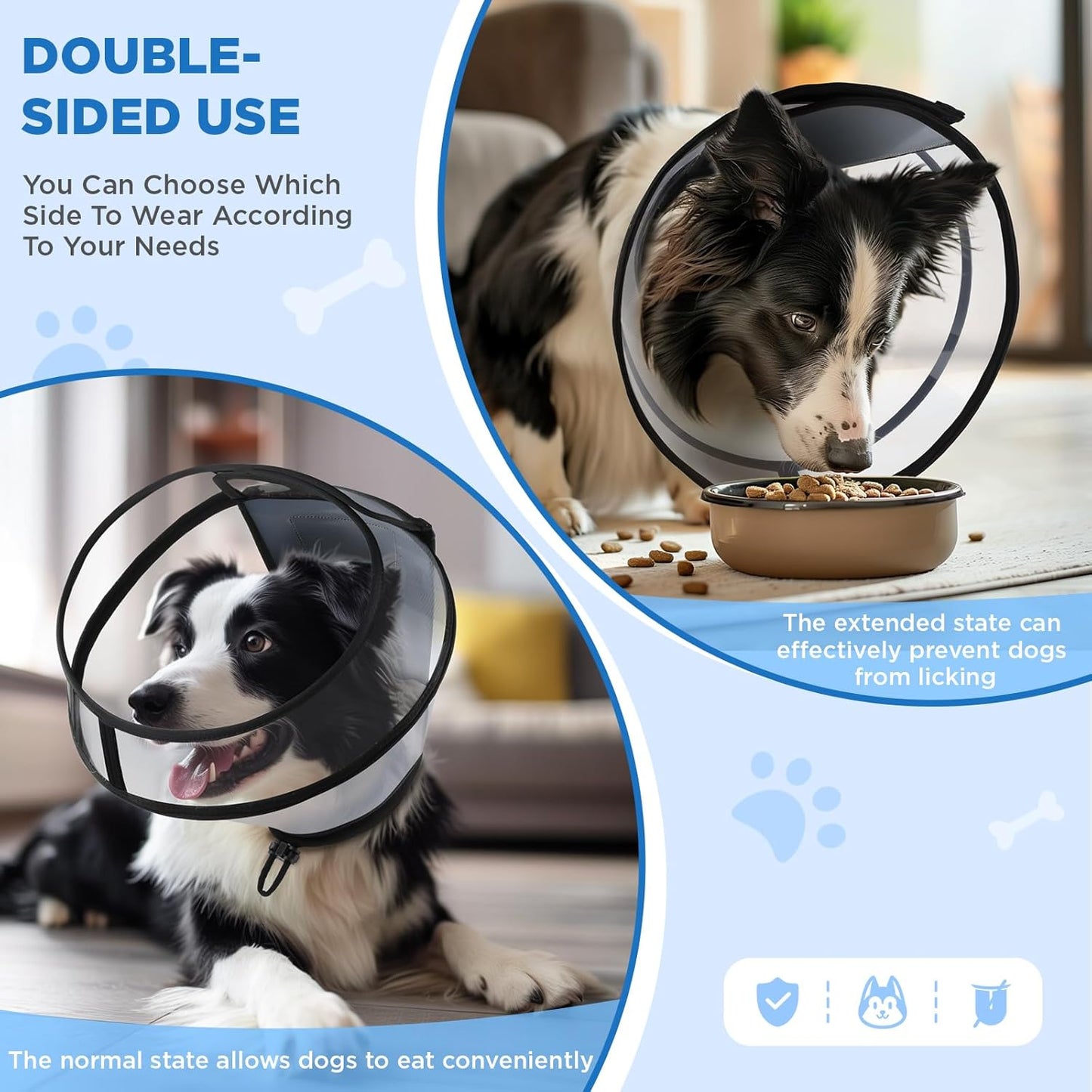 Bonthee dog cone showing foldable design for eating