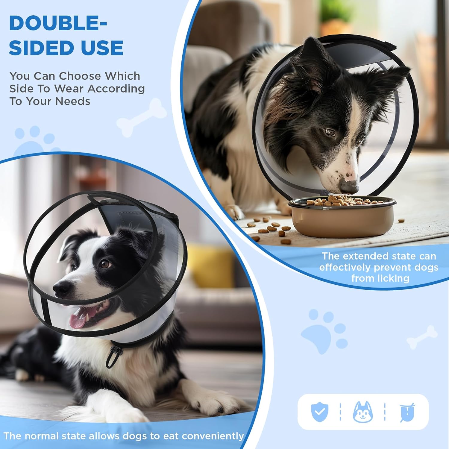 Bonthee dog cone showing foldable design for eating