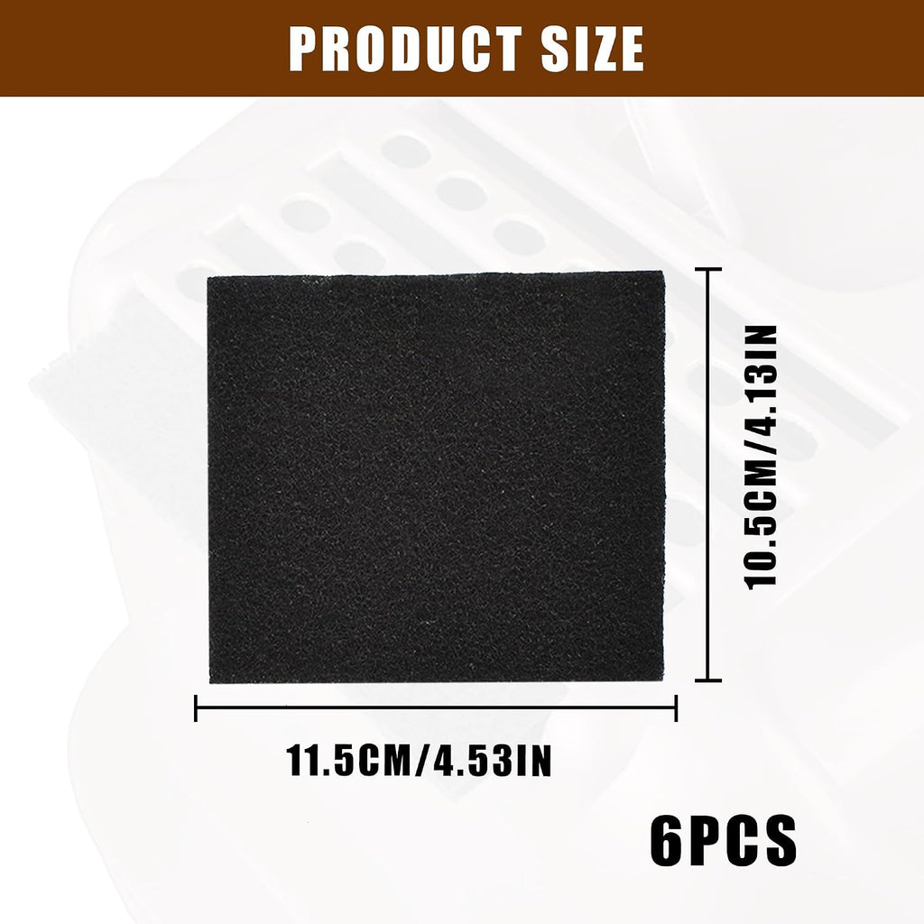 Six pack of black activated charcoal filter inserts for hooded pet trays.