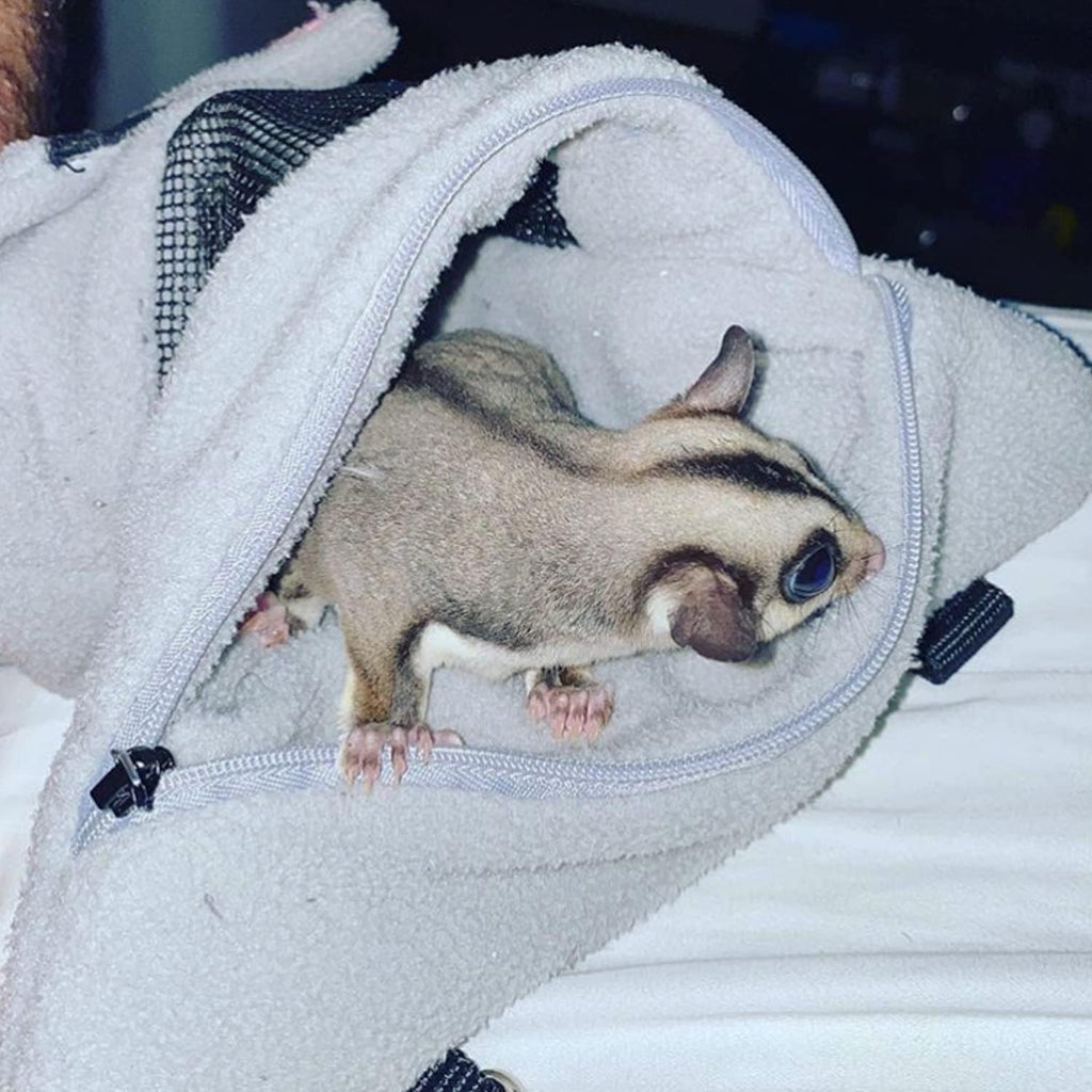 Exotic Nutrition Glider Bonding Pouch hanging inside pet cage