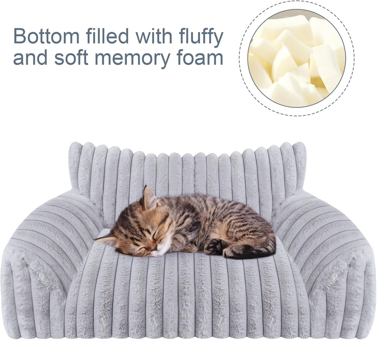 Fluffy corduroy texture close up on cat bed