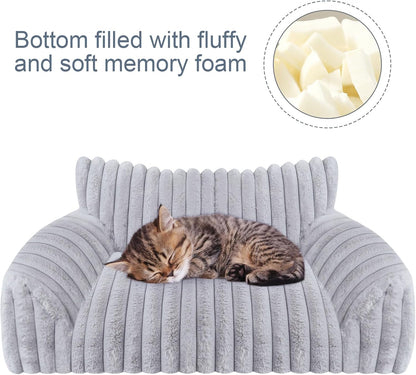 Fluffy corduroy texture close up on cat bed