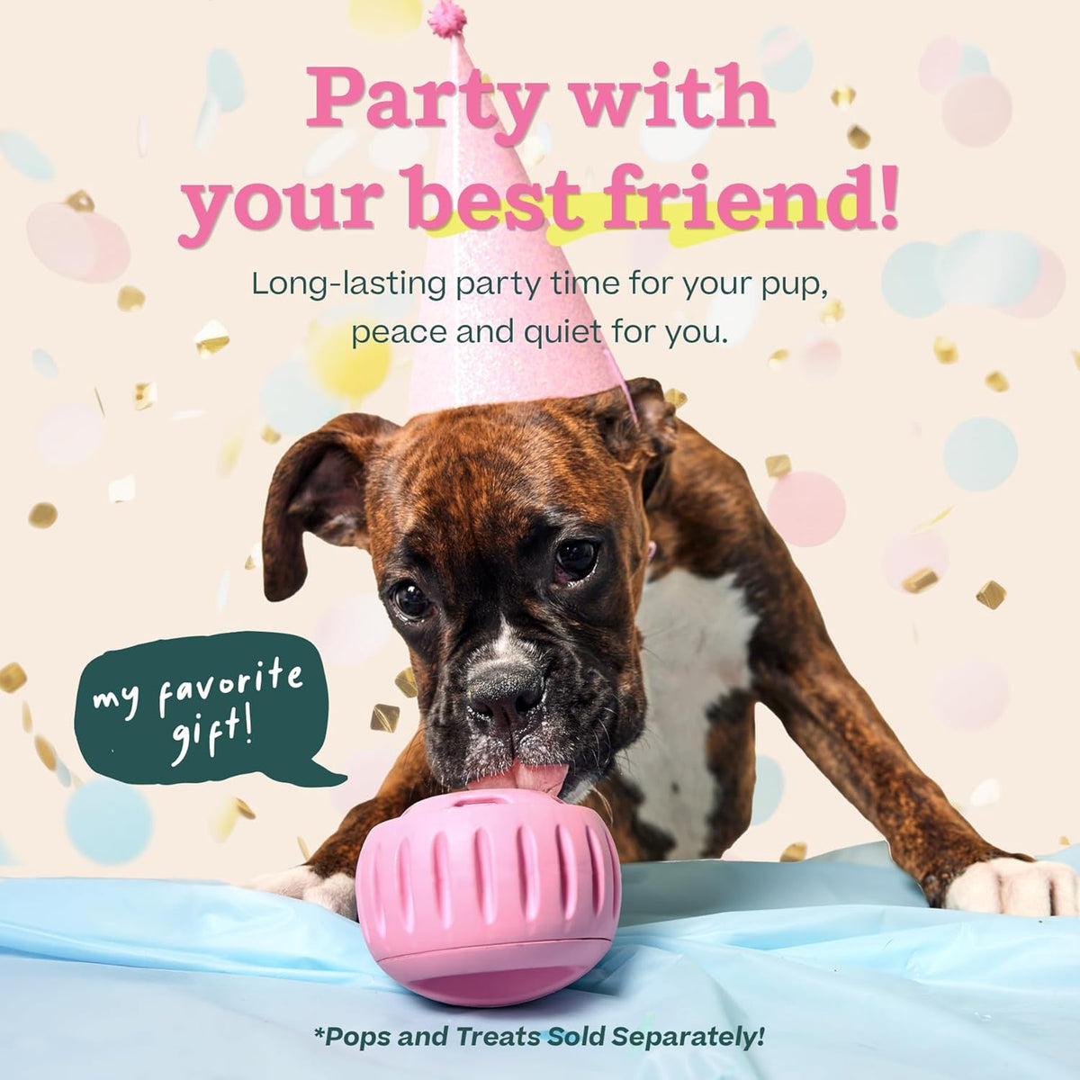 Woof Party Pupsicle pink dog toy with treat insert