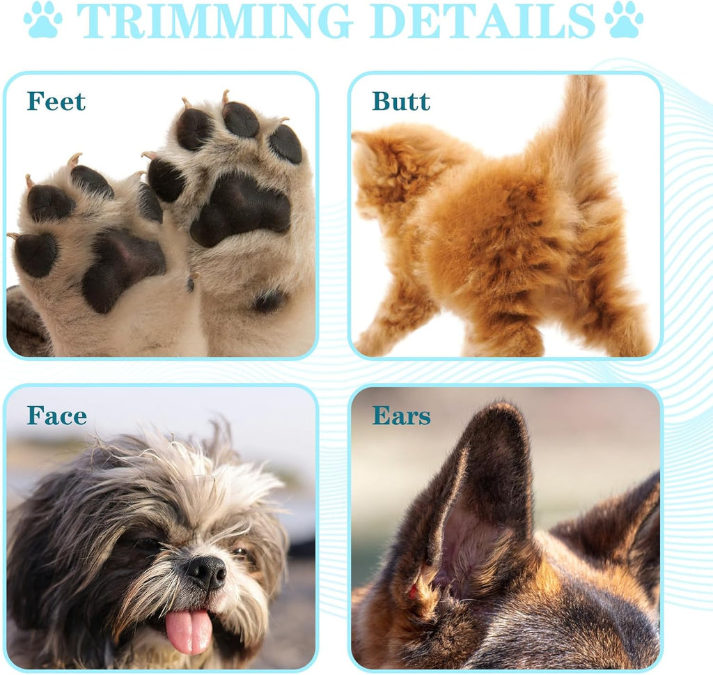 AMNICOOK professional pet trimmer packaging layout with low vibration motor feature details