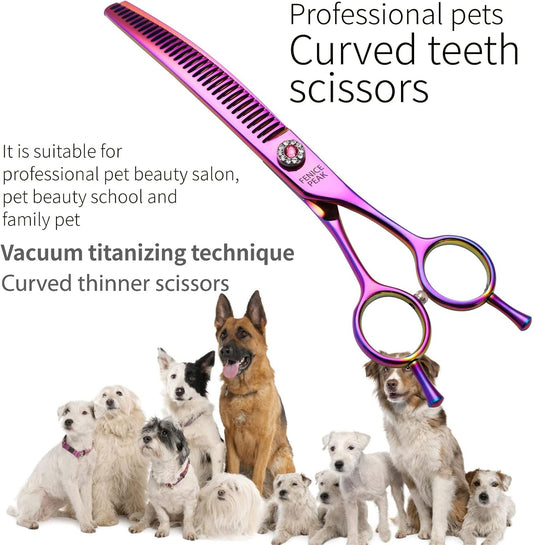 Fenice Peak curved pet chunker shears close up of sixty six teeth.