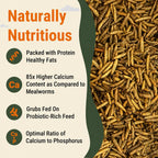 Supreme Grubs poultry treat bag showing non-GMO label and weight specifications.