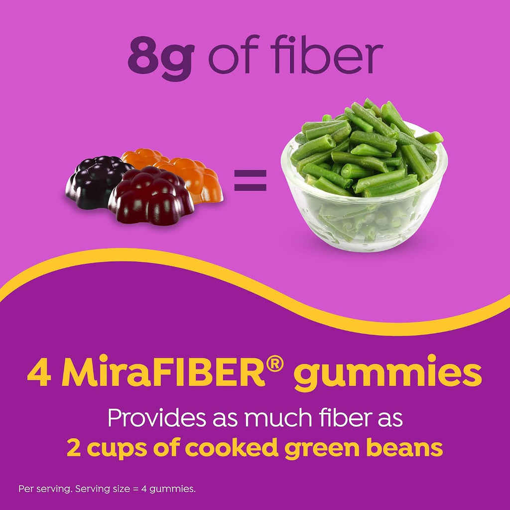 MiraLAX MiraFIBER Prebiotic Fiber Gummies safety seal and cap packaging