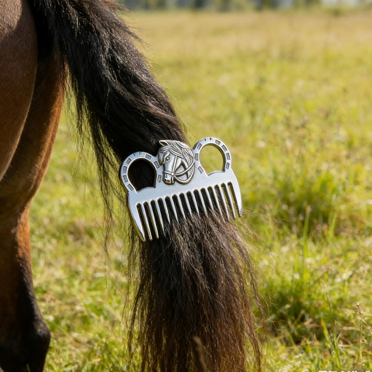 Travel friendly 4 inch horse grooming tool in hand