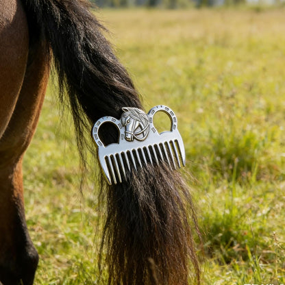 Travel friendly 4 inch horse grooming tool in hand
