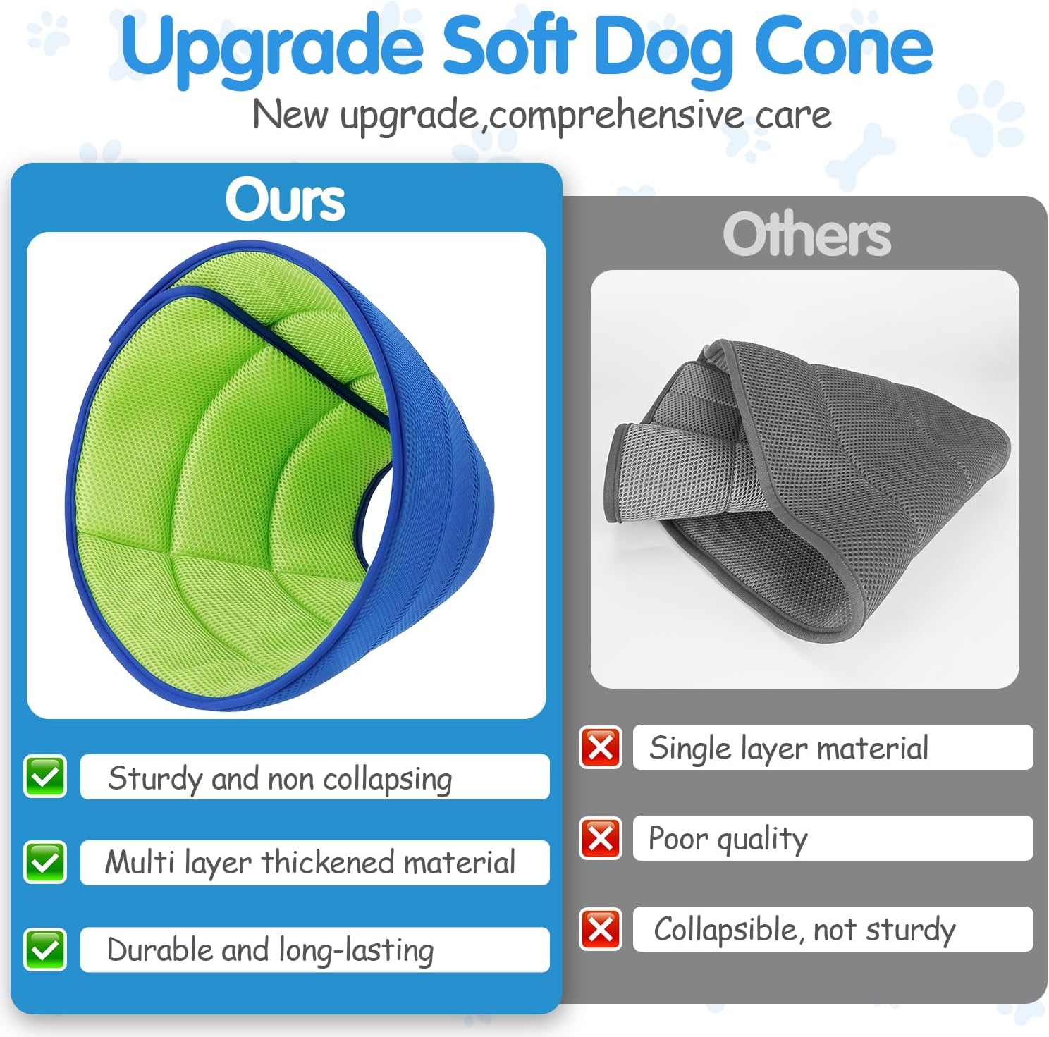 Inspack Elizabethan collar folded edges for easy movement