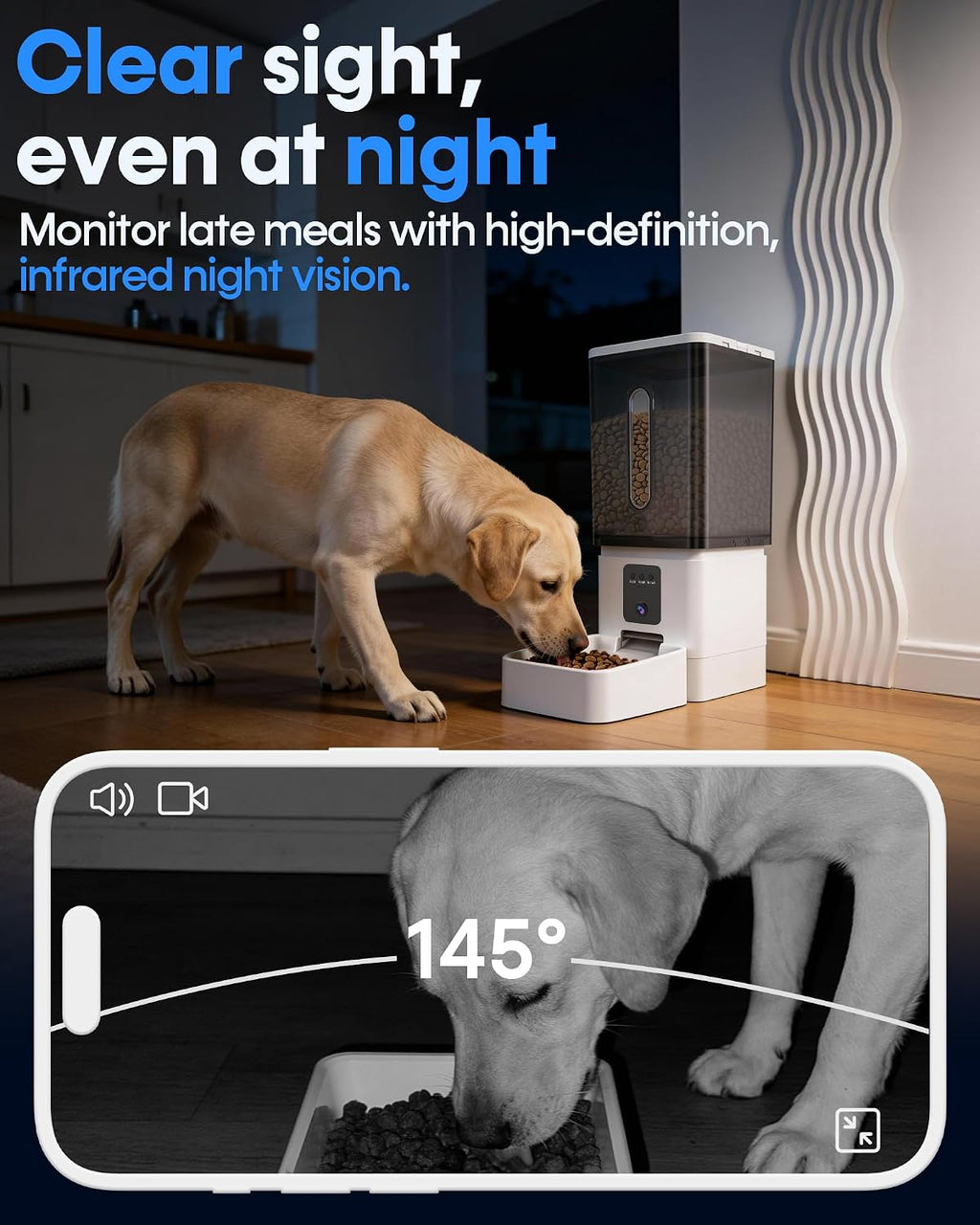 12L Large Dog Automatic Feeder with HD 1080P Camera: 50 Cups/20-Day Food Capacity for Travel & Business Trips - Anti-Clog for 2-18mm Large Kibble - Image 9