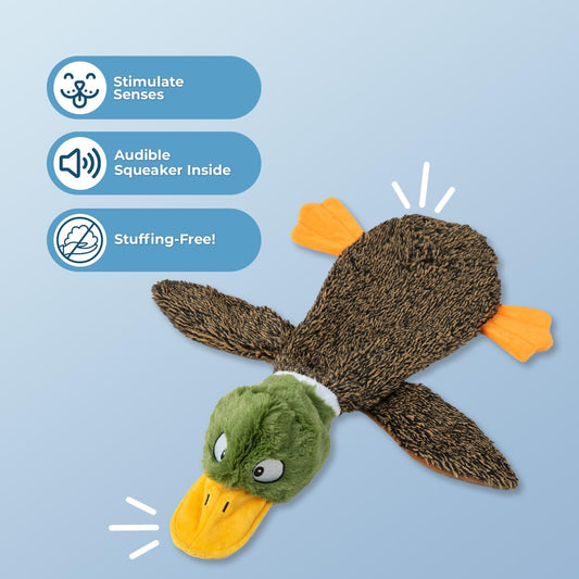 Stuffing free interactive dog chew toy with dual squeakers packaging view