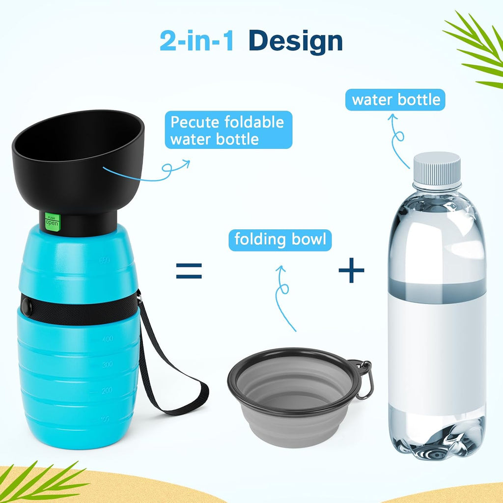 Pecute travel pet water dispenser with the silicone cap flipped open into a functional drinking bowl.
