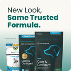 VetriScience Calm and Confident dog supplement side label with weight dosage instructions