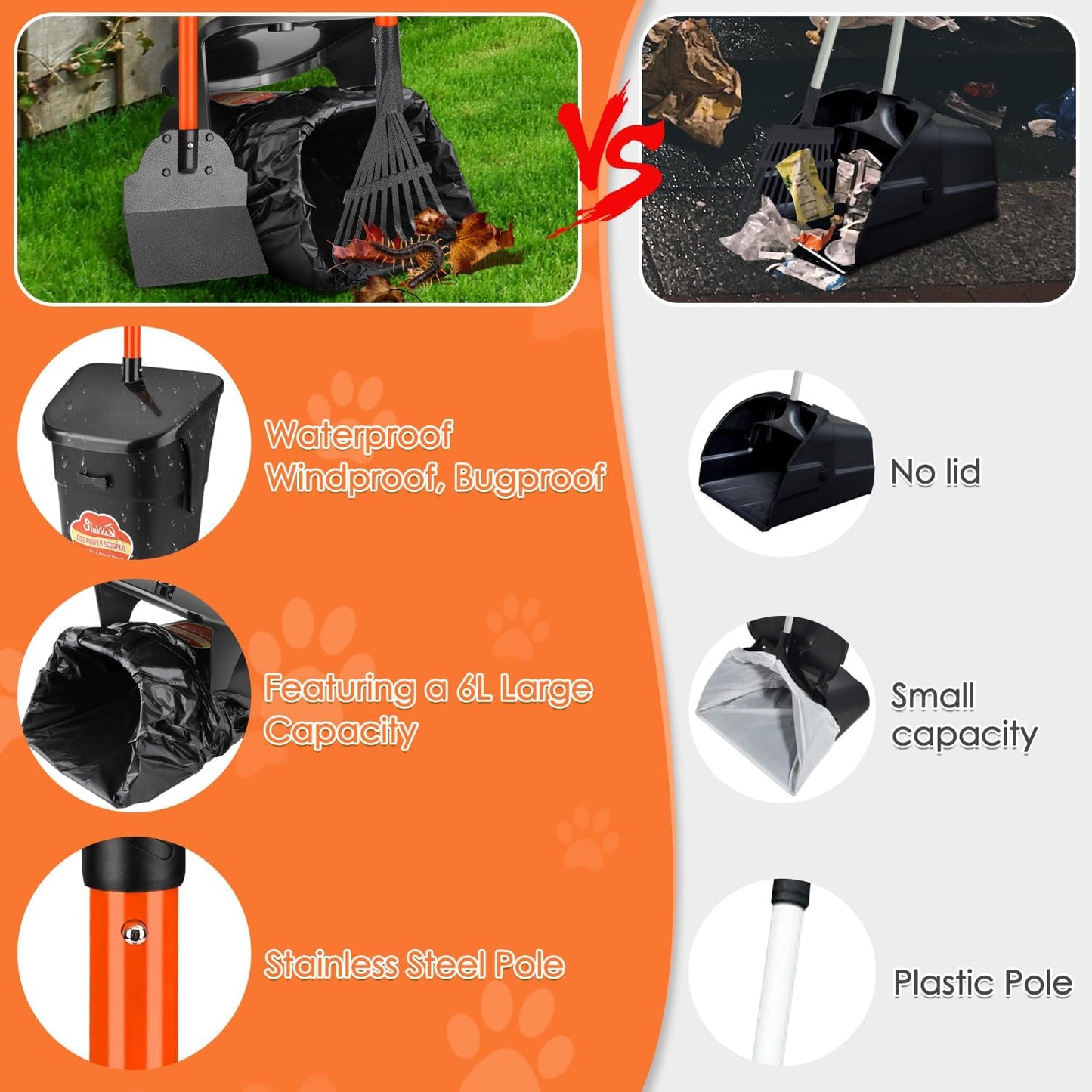 SlowTon heavy duty metal dog scooper handles combined using upright storage clips