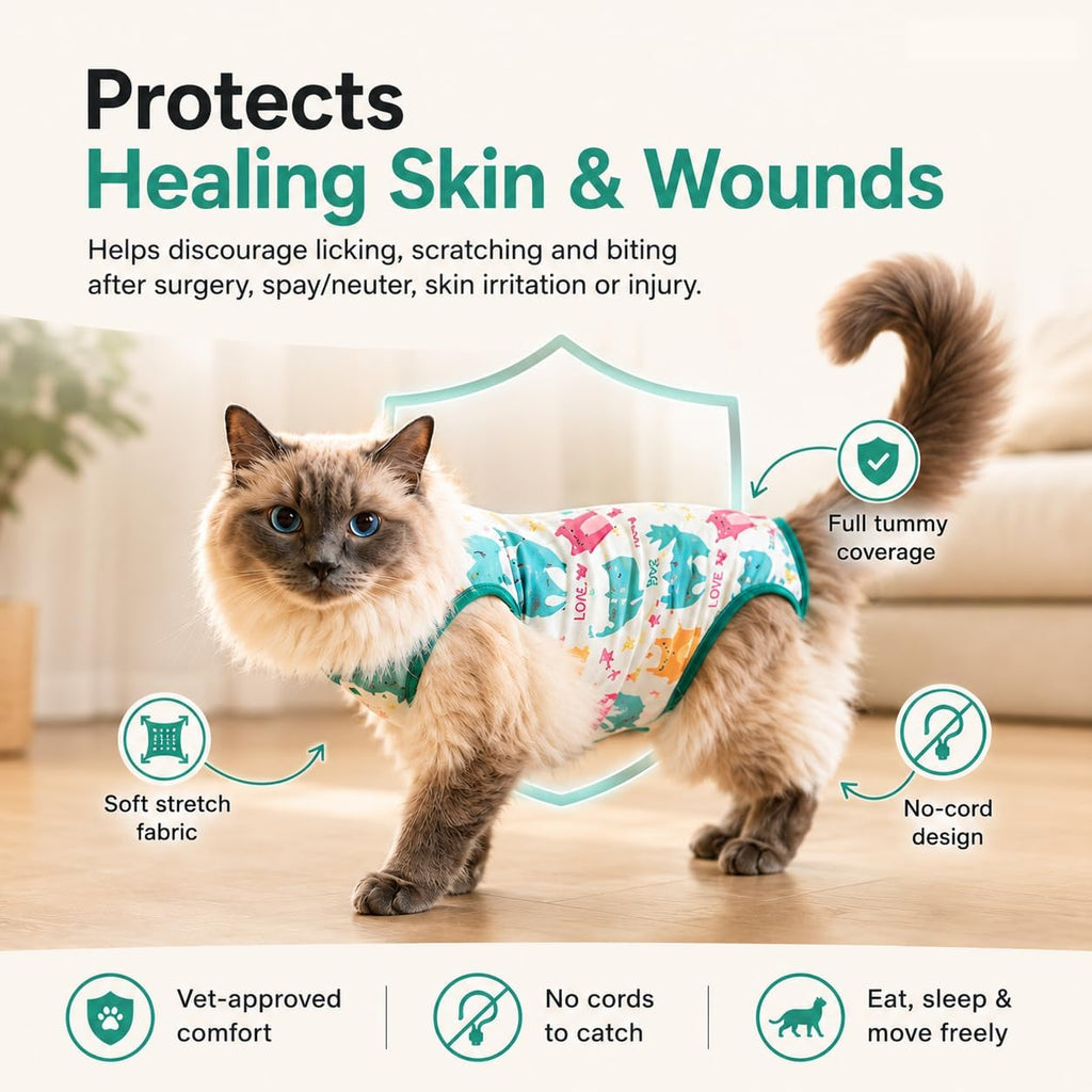 Close up of breathable fabric on cat recovery suit