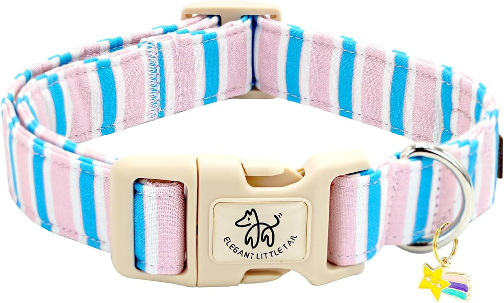 Elegant little tail Dog Collar, Cute Pink with Green Strip Pattern Pet Collars Soft Girl or Boy Adjustable Cotton Puppy Collar with Quick Release Buckle for Medium Dogs - Image 12