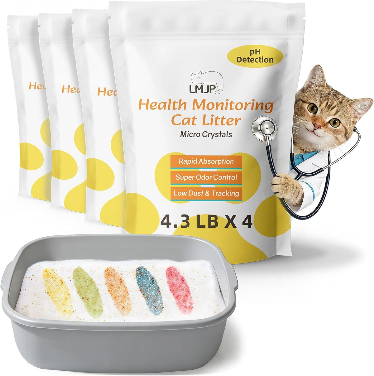 LMJP Crystal Cat Litter with Powerful Odor Control, Non-Clumping, Lasts Up to 4 Months, 17.2lb, Rapid Water Absorption, Unscented & Low Tracking Lightweight Blue & White Silica, 4 Pack of 4.3lb - Image 12
