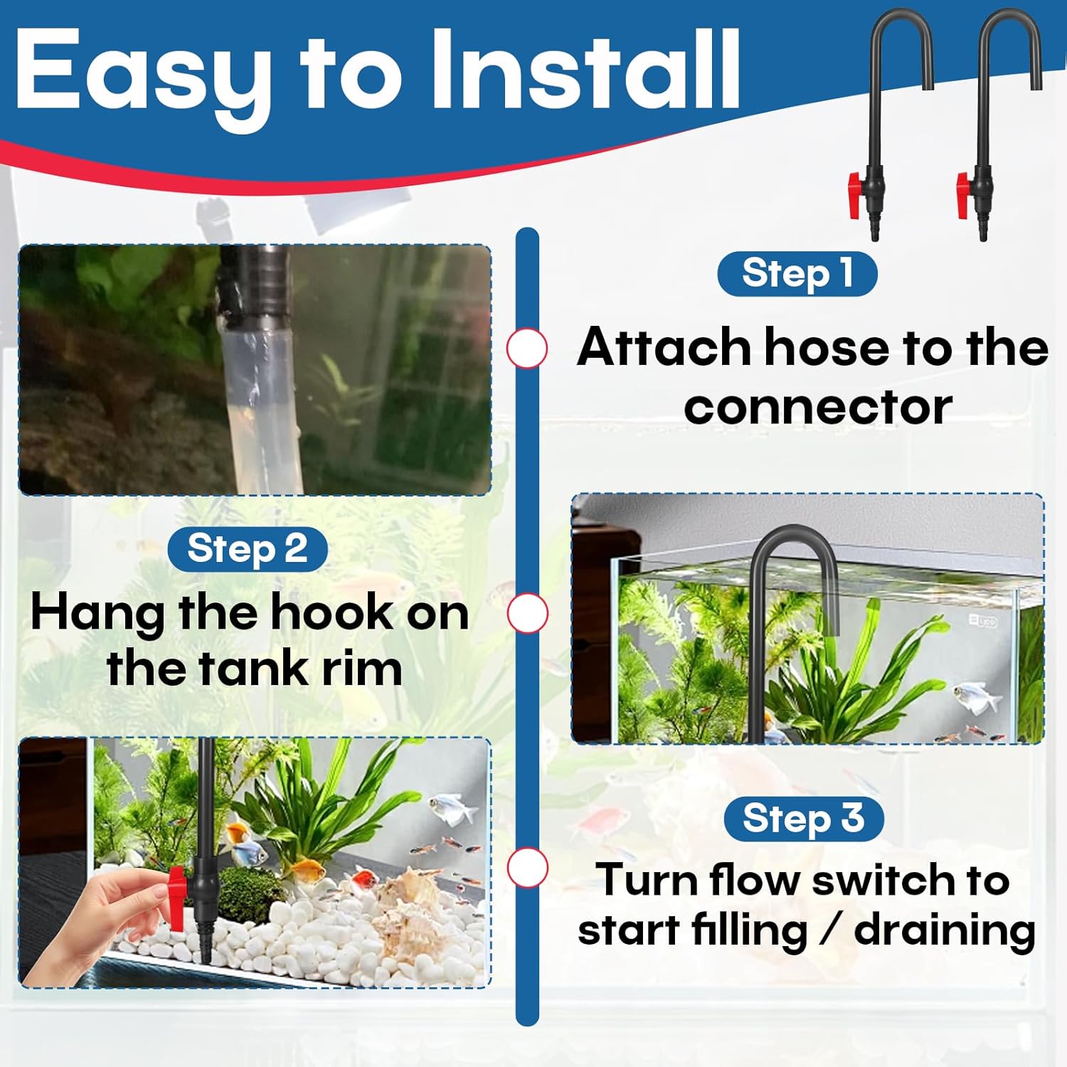 Premium PVC thermal bent water changer hook for spill free aquarium maintenance.