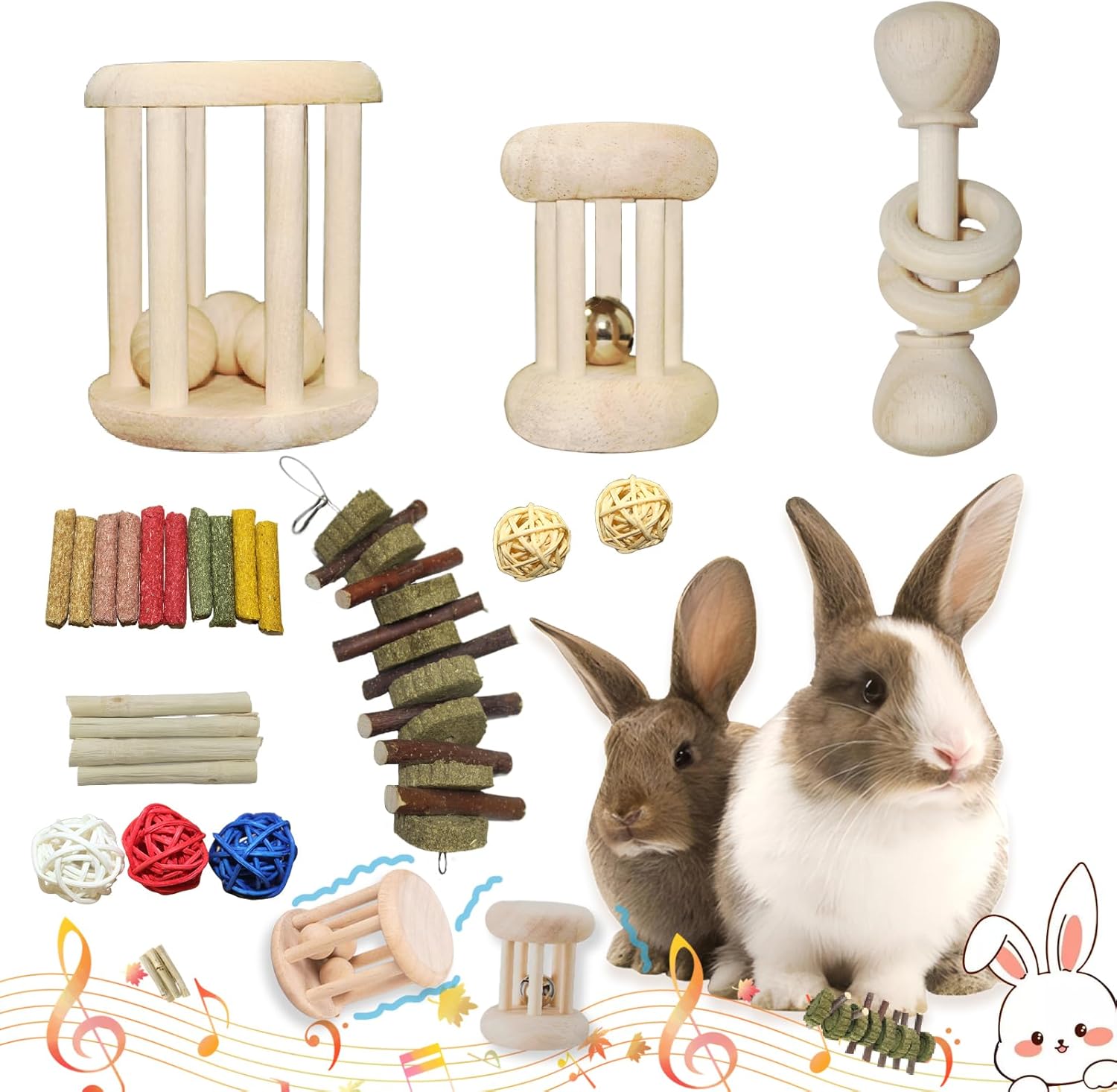 QWR 9PCS Wooden Bunny Toys,Safe Rabbit & Guinea Pigs Teeth Grinding Toy for Chinchillas, Hamsters & Small Animals - Indoor & Outdoor - Image 10
