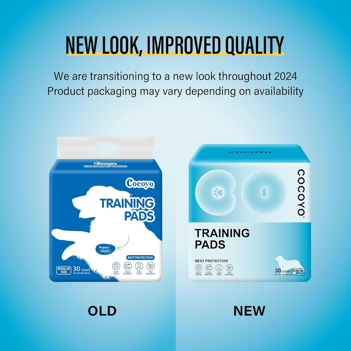 COCOYO super absorbent puppy pee pads spread out flat on a tiled living room floor.