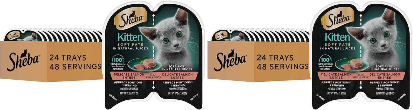Sheba Perfect Portions Kitten Wet Cat Food Pate Chicken Entree, Salmon Entree, and Turkey Entree, 2.6 oz. Twin-Pack Trays (24 Count, 48 Servings) - Image 13